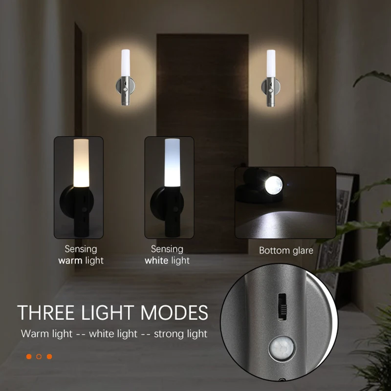 

USB Charging Small Night Light Human Body Induction Lamp Cabinet Corridor Emergency Flashlight Kitchen Intelligent LED Light Hot