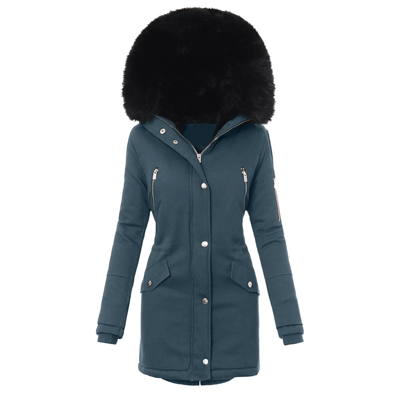 New Winter Hooded Women's Cotton Clothes Thickened and Warm Cotton Clothes Medium length Wool Collar Casual Coat for Women