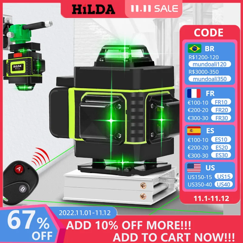 Aliexpress - 16/12 Lines 4D Laser Level green line SelfLeveling 360 Horizontal And Vertical Super Powerful Laser level green Beam laser level
