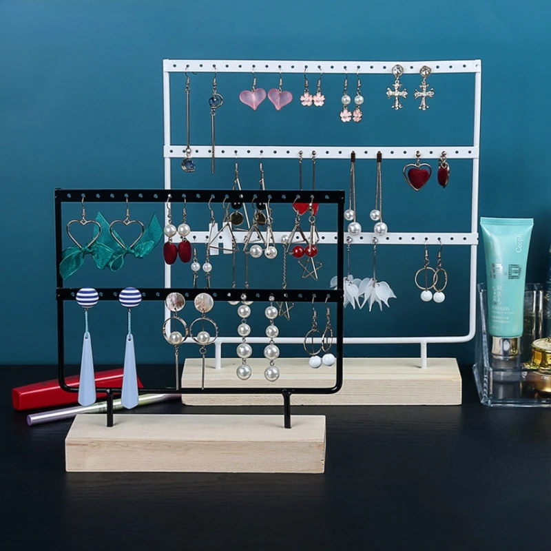 

Earrings Holder 3 Layers Jewelry Organizer Display Tree Earrings Stand with Wooden Base Stand Hanging Earrings Ear Stud Rack