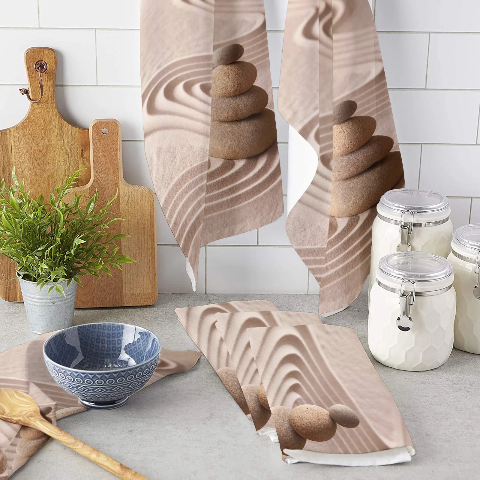 

Zen Stones Sand Kitchen Towel Bathroom Hand Towel Kitchen Dishcloth Water Absorption Household Cleaning Cloth