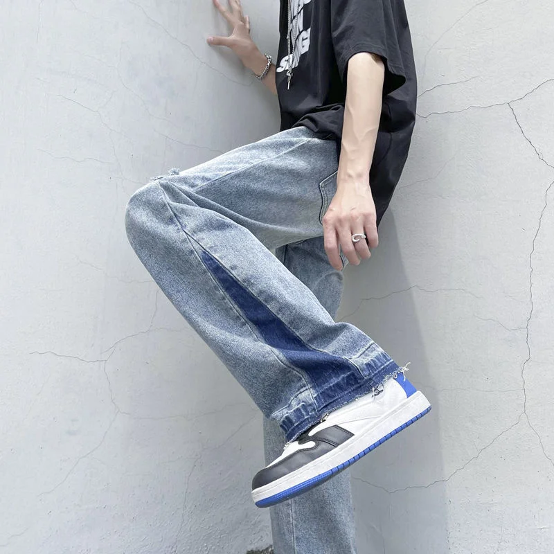 Summer Blue Baggy Jeans Men's Fashion Casual Straight Jeans Men Streetwear Loose Hip Hop Ripped Denim Pants Mens Trousers S-3XL