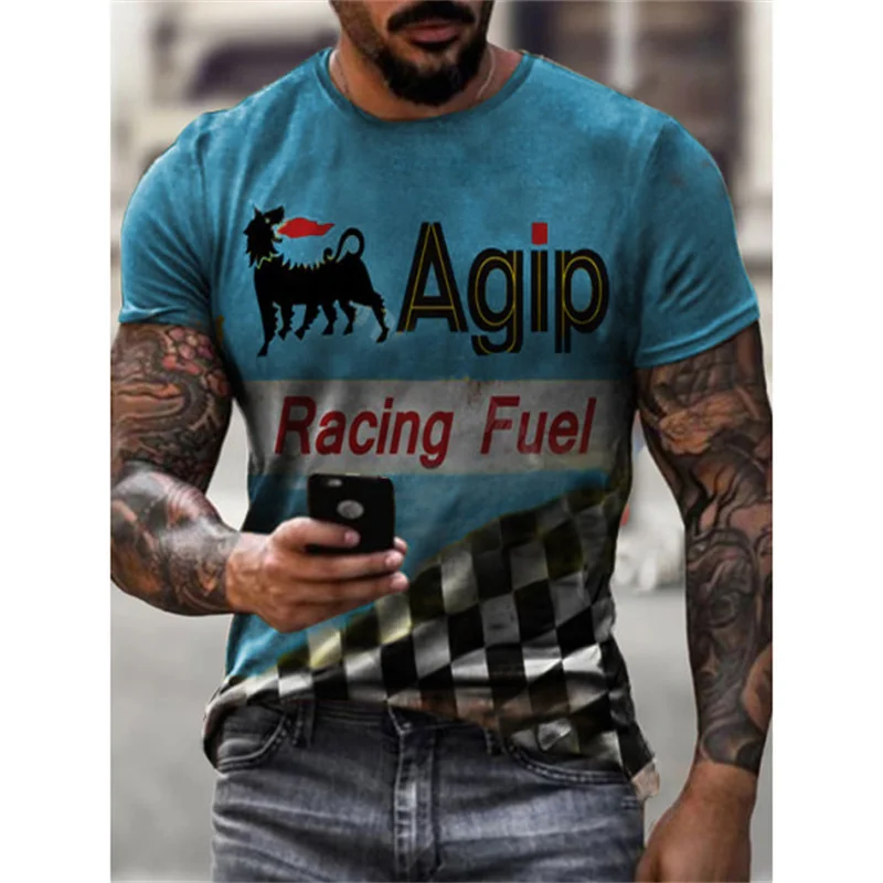 Новинка футболки Agip гонки топлива Харадзюку большие размеры Мужская футболка с 3D