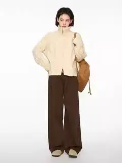 Абрикосовый свитер с воротником-стойкой и двойной молнией кардиган женский