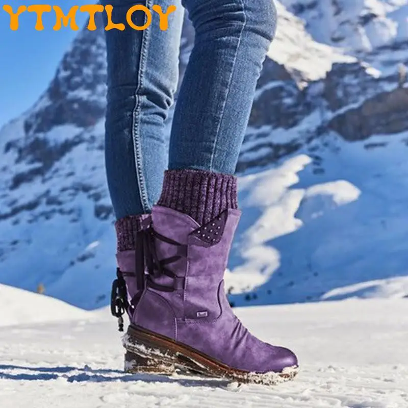 

2021 New Retro Fashion Warm Snow Boots All-match Lace-up Winter Women's Boots