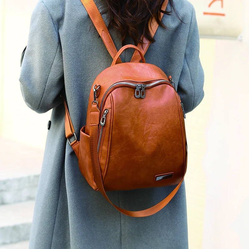 

Новый женский кожаный рюкзак, однотонные женские рюкзаки из искусственной кожи, высококачественный водонепроницаемый рюкзак, женский рюкз...