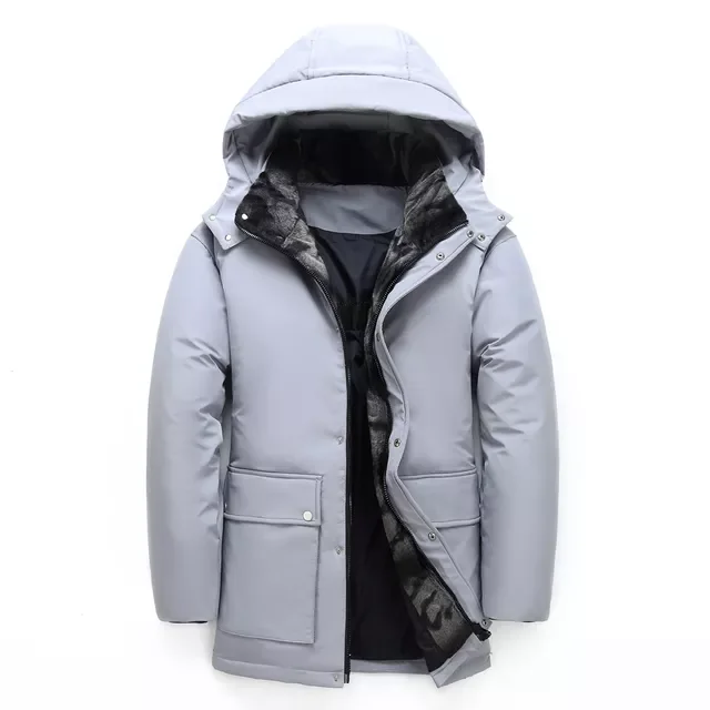 2022New Winter New Men's White Duck Down Warm Down Jacket Fashion Casual Hooded Thickened Long Coat Male Brand Clothes