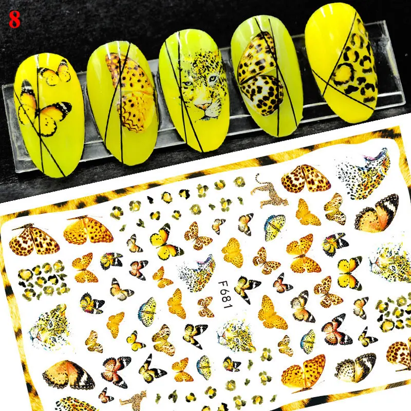 

1Pcs 3D Nail Sticker Decals Self-adhesive Design Stickers for Nails Leopard Butterfly Sticker Flowers Butterfly Nail Art Decor.