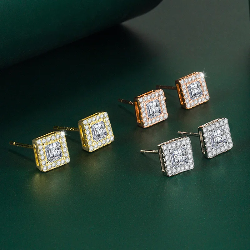 

Ailodo Minimalist Square Cubic Zirconia Stud Earrings For Women Trendy Party Wedding Earrings Copper CZ Fashion Jewelry Gift