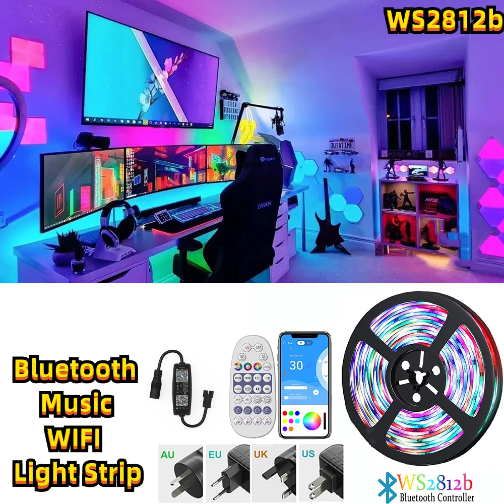 

WS2812B LED Strip Lights RGBIC Bluetooth WIFI Music Control 5050 Addressable Lamp Tape Rainbow-like Effect Flexible Diode Light