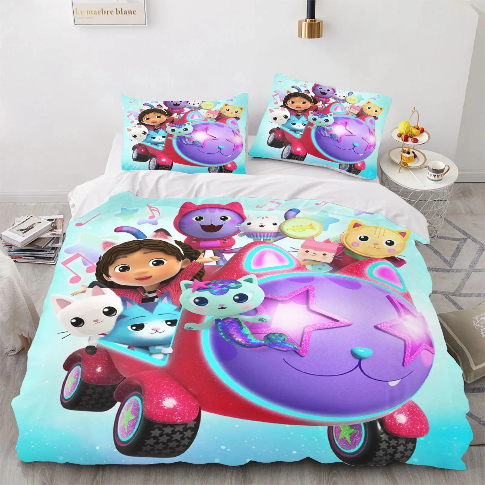 Фото Комплект постельного белья 2026 Cool Kpop Gabbys Dollhouse: односпальный, двуспальный, королевский размер, для взрослых и детей, для спальни, с пододеяльником, в стиле аниме №1