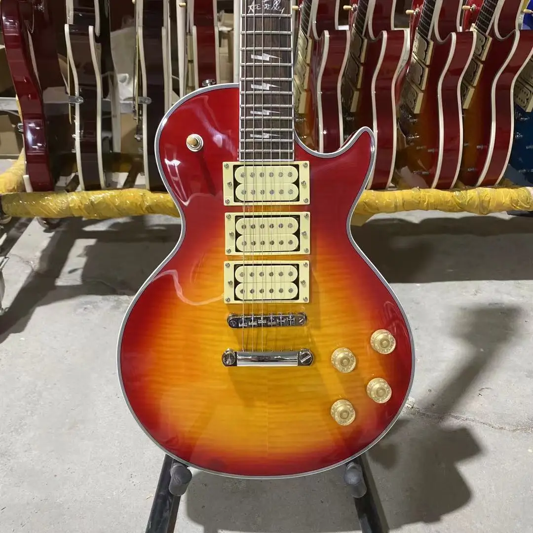 

ACE Frehley Electric Guitar Tiger Maple Top Cherry Sunburst Color Mahogany Body Rosewood Fingerboard High Quality Free Ship