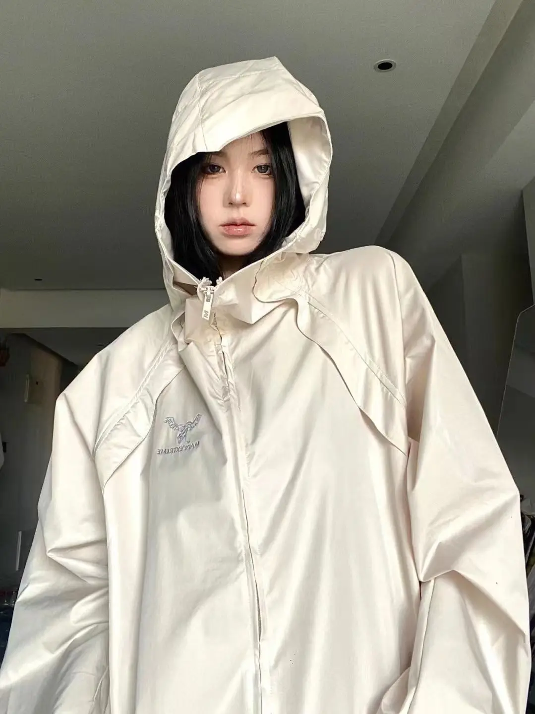 Куртка женская оверсайз в стиле Харадзюку дождевик готическом черная