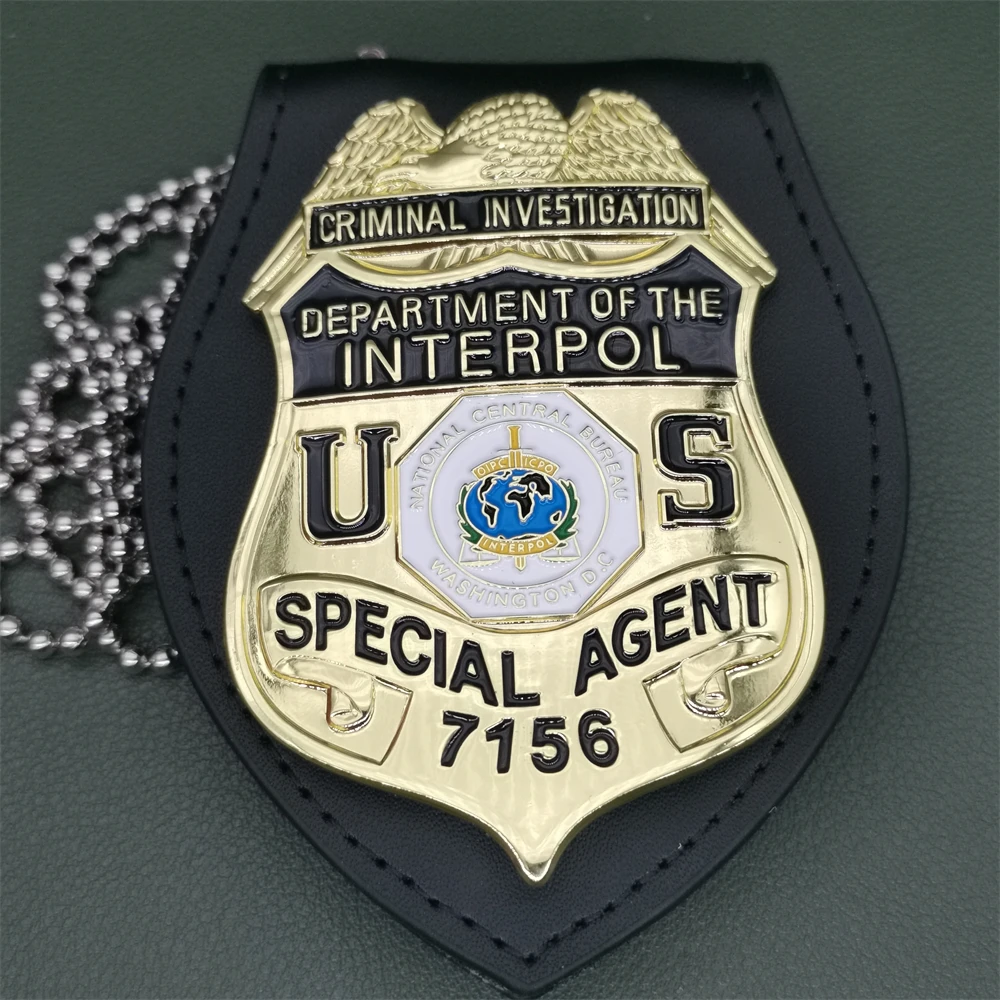 

U.S. DEPARTMENT OF THE INTERPOL Special Agent Metal Badge NO.7156 Cosplay Detective Movie Prop Halloween Gift