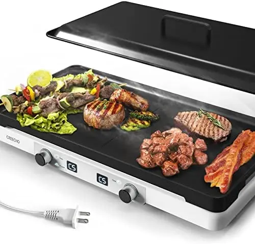 

Induction Cooktop, Double Induction Burner with Removable Grill Griddle Pan Non-stick, 5 Gear 2 Burner Stove, 1400W Hot Plates