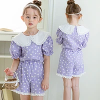 girls two pieces suit summer doll collar sleeveless floral print top pants set lace kids top shorts two piece casual outfits