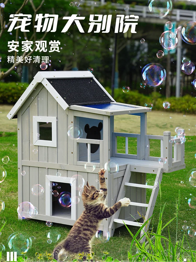 

Cat Nest Four Seasons Universal Cat House Villa Outdoor Double-decker Solid Wood Household Cat House Cat Cage Wooden House