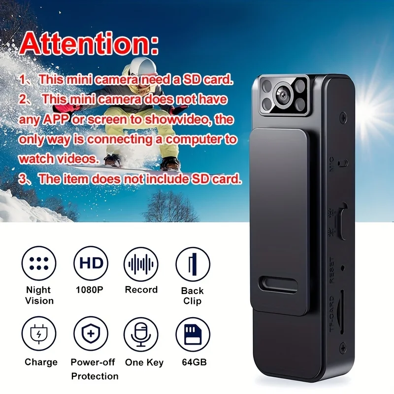 

Mini HD Camera, 1080P Wearable Body Camera, Night Vision, Voice Video Recorder, Bike Bicycle Sport DV Small Action Cam
