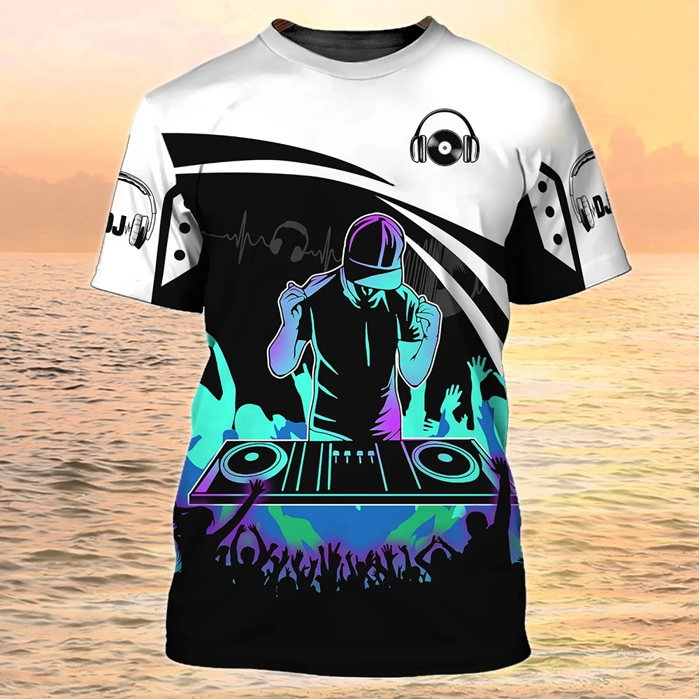 

DJ Rock T-shirt Para Homens Hotel Nightclub Moda Tendência Neutro Roupas 3d Instrumento Musical Impresso Em Torno Do Pescoço Top