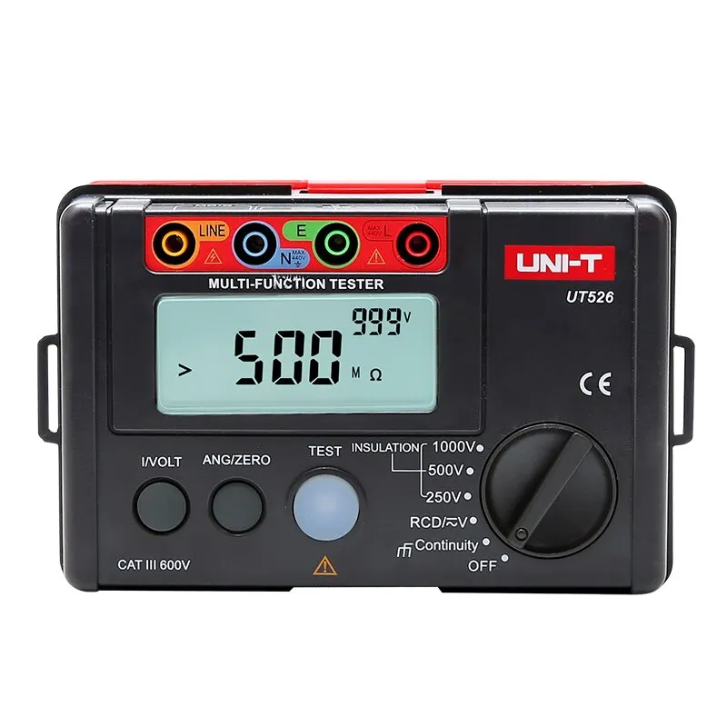 

UT526 RCD Tester 1000V Insulation Resistance Tester Continuity Voltage Measurement RCD leakage Test