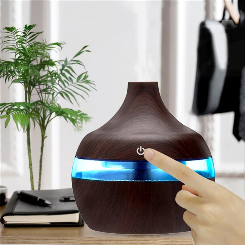 

Electric Humidifier Essential Aroma Oil Diffuser Ultrasonic Wood Grain Air Humidifier USB Mini Mist Maker LED Light
