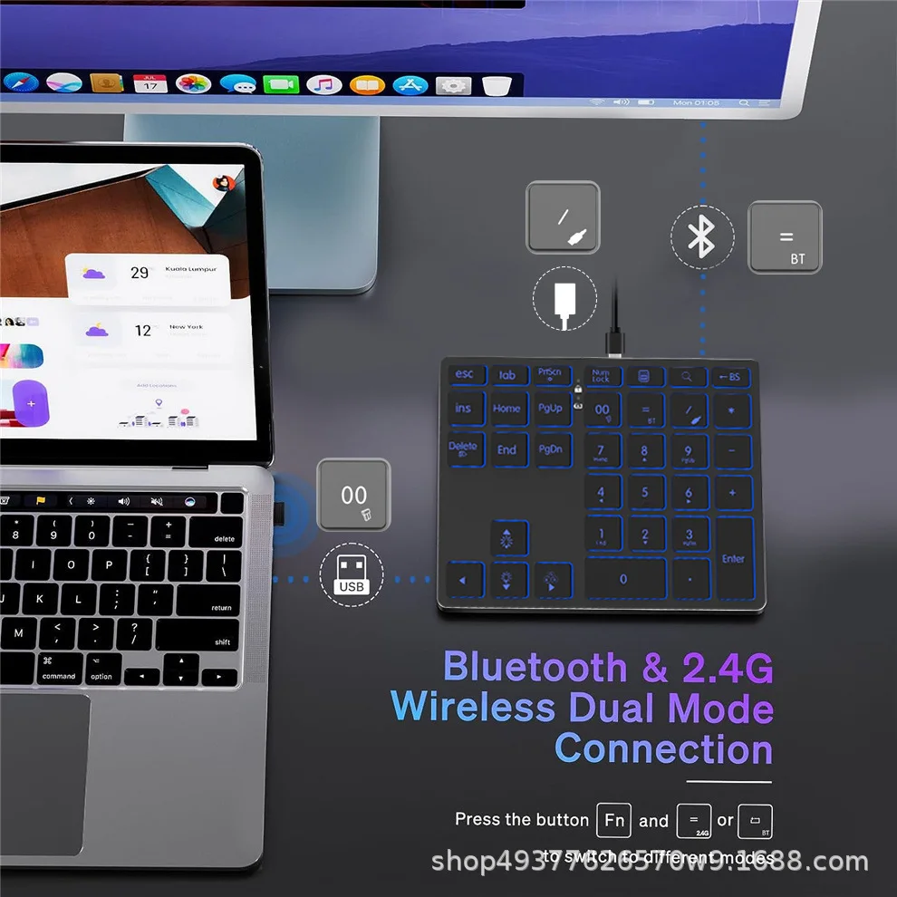 Двухрежимная цифровая Bluetooth-клавиатура с подсветкой проводная беспроводная
