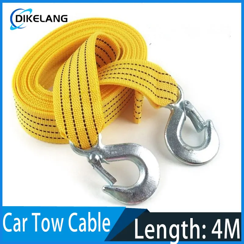 

1 Pcs 4M Car Tow Cable Heavy Duty 5 Ton Trailer Rope Towing Pull Rope Strap Hooks Van Road Recovery Car Accessories