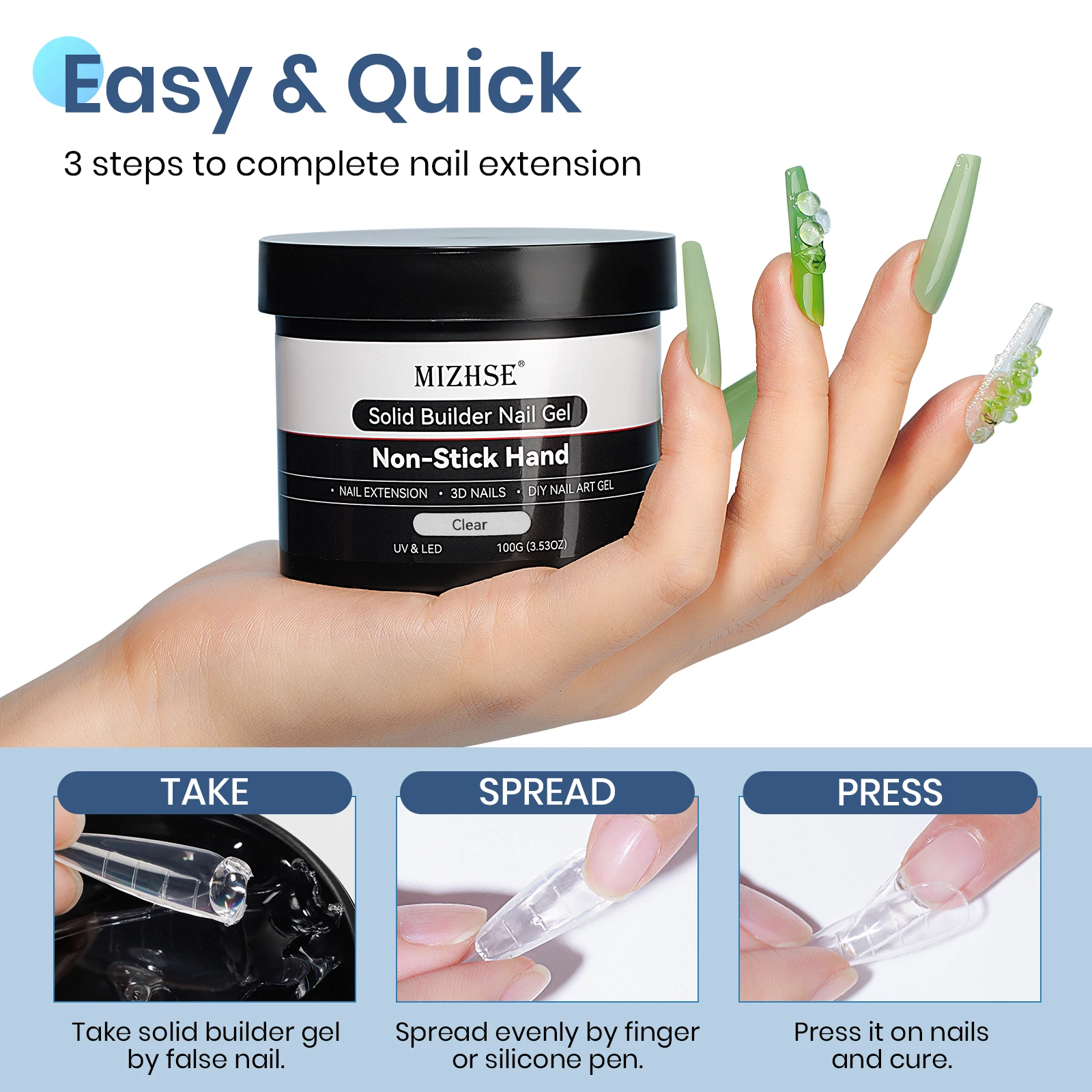 MIZHSE 100G Solid Builder Gel Nails Set Легкое быстрое наращивание геля для ногтей с антипригарным