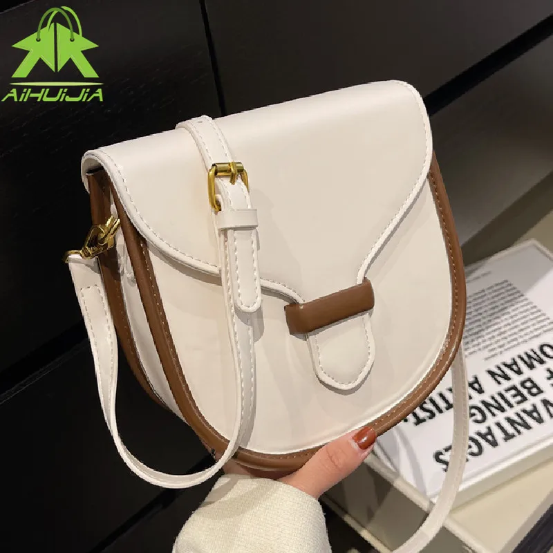 

Роскошная сумка через плечо контрастных цветов для женщин, новинка 2022, модные полукруглые седельные сумки, женские Сумки из искусственной к...