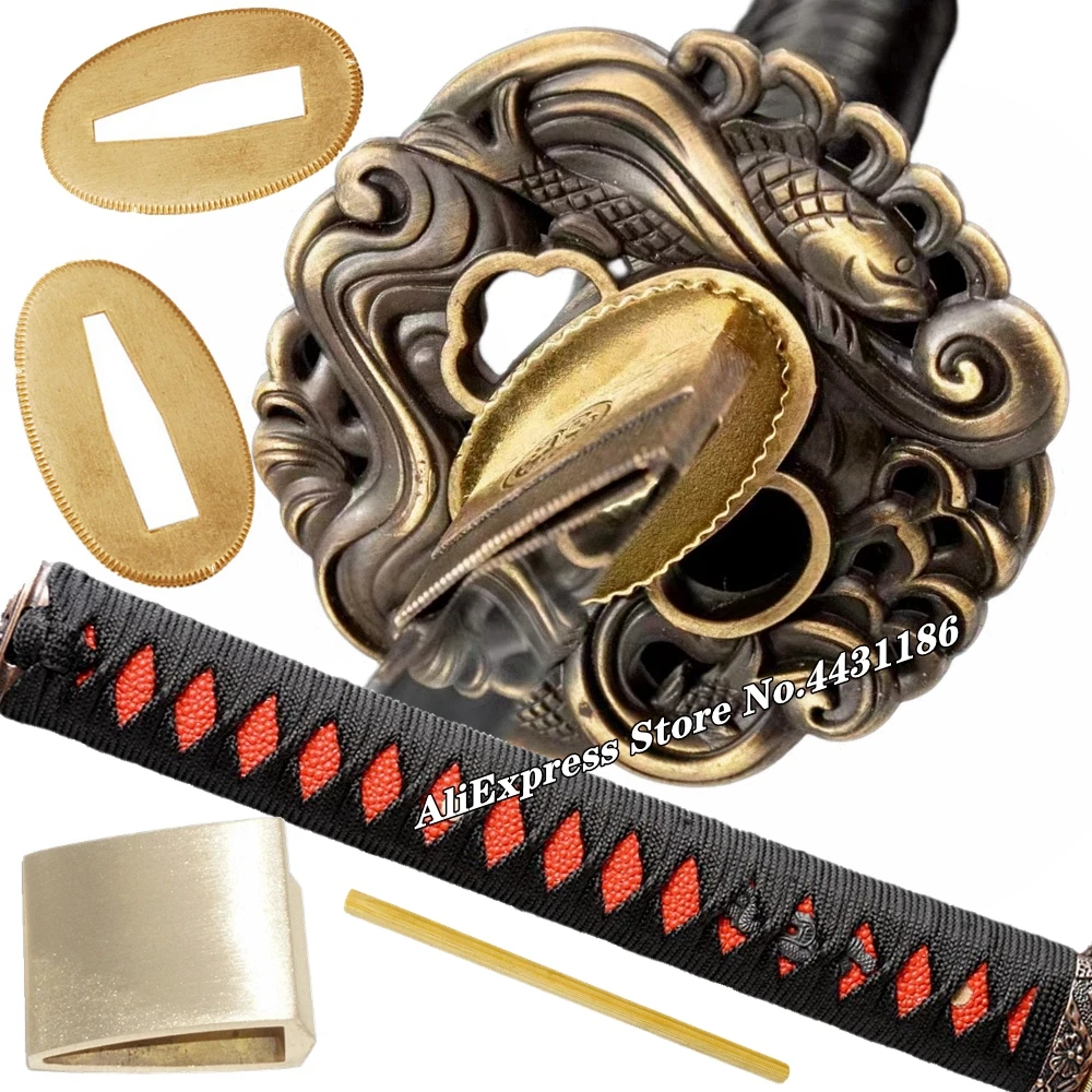 26 см * черный Катана дерево Tsuka искусственный меч защита для рыбы Tsuba + Menuki Fuchi