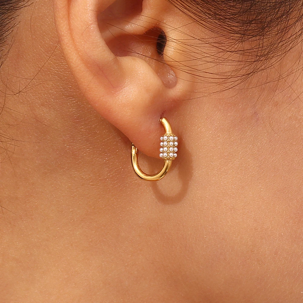 

Fashion Korean imitation pearl round hoop earrings women's gold round white pearl large earrings MamacitaSlay fine jewelry