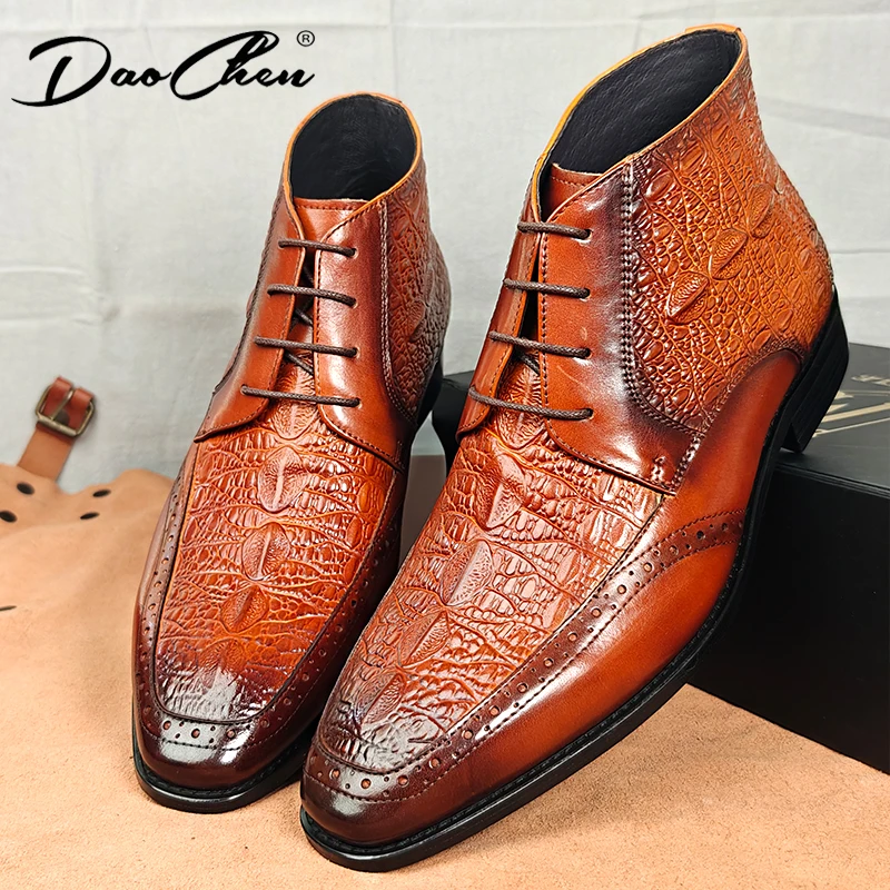 Зимние мужские ботильоны роскошные повседневные модельные кожаные ботинки из