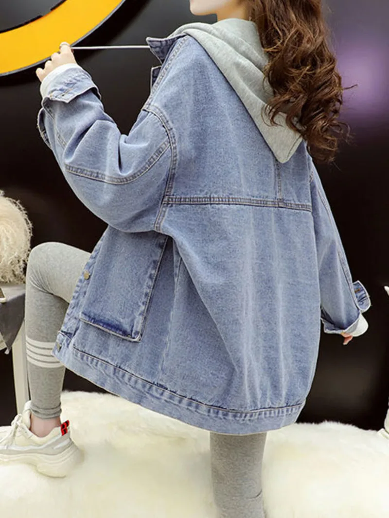 Уличная одежда черные джинсовые куртки для женщин корейская мода Лоскутная