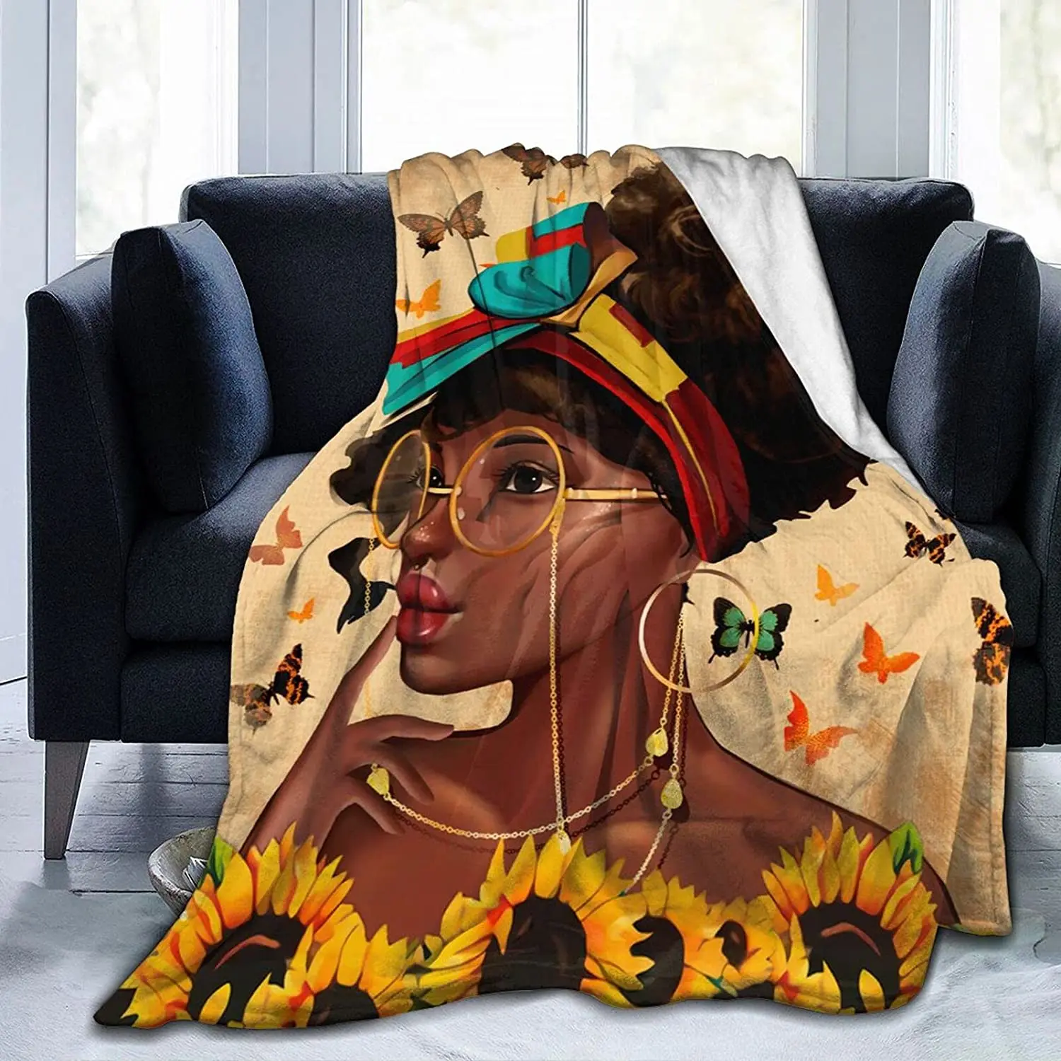 

Фланелевое Одеяло fekupizz в Африканском и американском стиле с подсолнухами и бабочками, Флисовое одеяло, мягкое теплое одеяло светильник кое ...