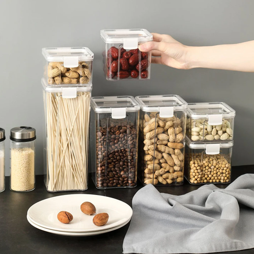 

Transparent Airtight Pantry Pasta Storage Box Multigrain Sealed Cans Food Container Plastic Kitchen Refrigerator With Lid Cereal