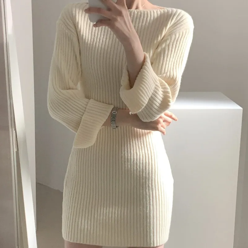 2022 Slim Sexy Solid Dresses Warm Thick Sweater Dress Women Elegant Clothing Vintage Winter Vestido Feminino Korean Woman Autumn