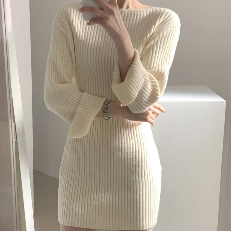 

2022 Slim Sexy Solid Dresses Warm Thick Sweater Dress Women Elegant Clothing Vintage Winter Vestido Feminino Korean Woman Autumn