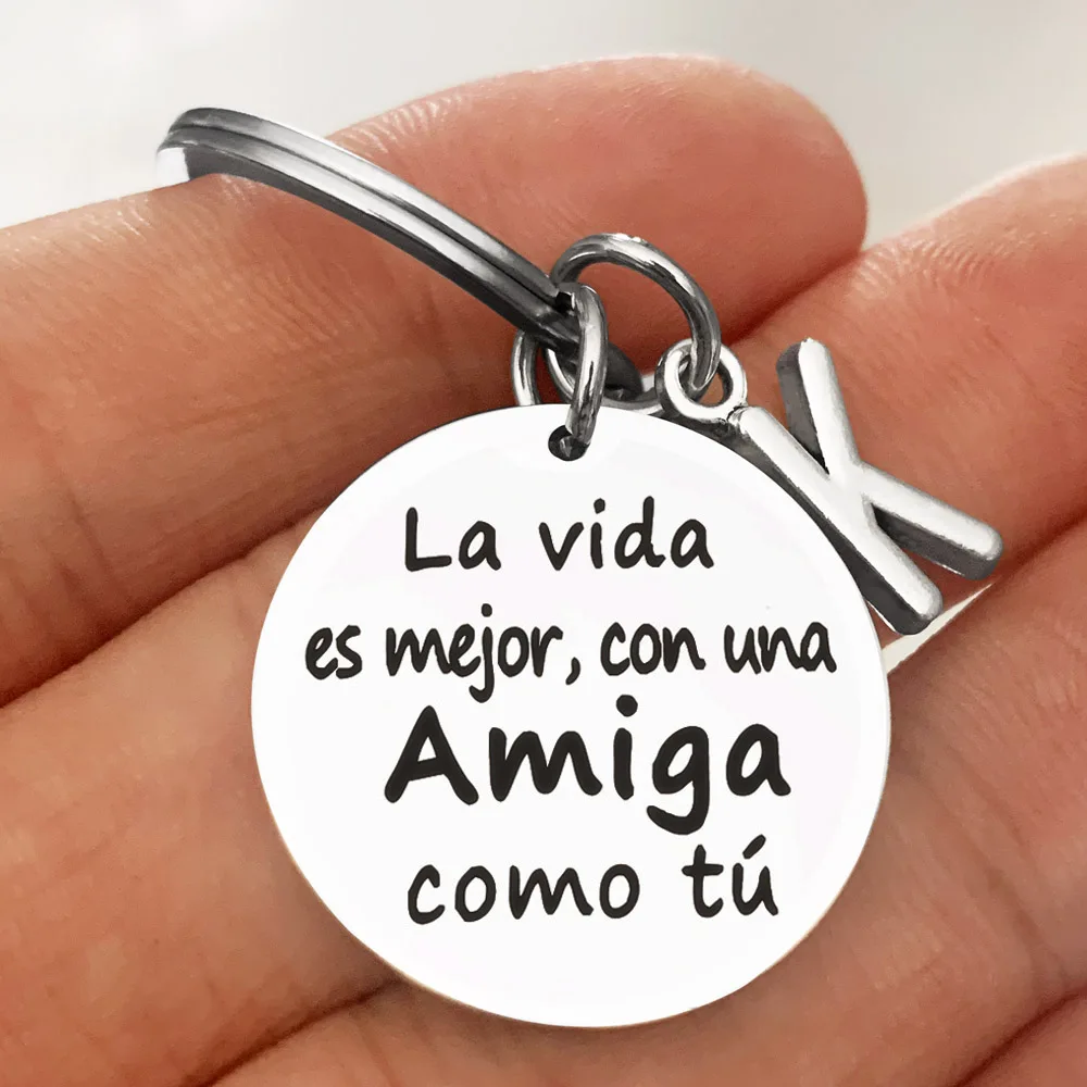 

2022Stainless Steel Keychain Spain Amiga Keychain Best Friend Gift, Friendship Keychain, Birthday Gift Good Luck Wish Ornament