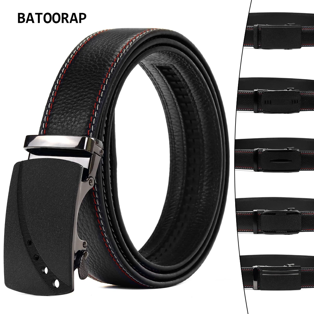 Brand Men Leather Belt Metal Automatic Buckle High Quality Luxury Belts for Men Famous Work Business Black Cowskin Strap