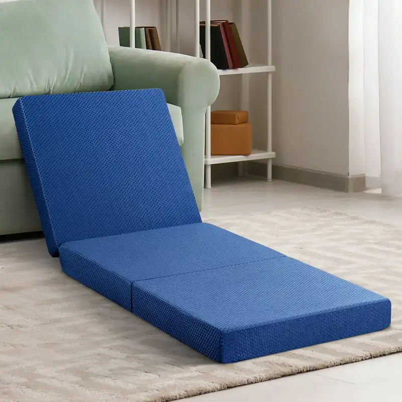 

Luxurious Soft Blue Narrow Twin Memory Foam Tri-Fold Mattress - Maximum Comfort with Ultra Support.