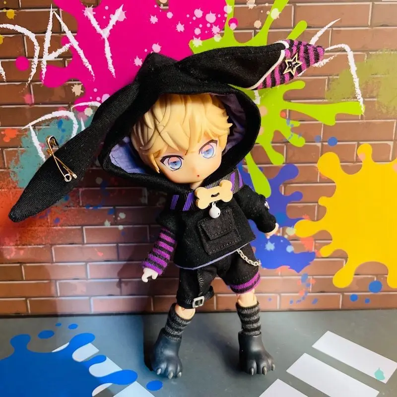 

OB11 doll clothes suitable for ob11 p9 uf size bjd boy clothes cute black rabbit tooling doll accessories (five pieces)