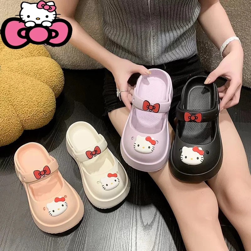 

Cartoon Hello Kittys Mary Jane Slippers Kawaii Kt Cat Sanrioes Women Outside Eva Shoes Girl Soft Beach Cloud Thick Soled Crocss