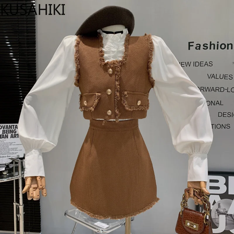 Женский осенний комплект из 3 предметов блузка с длинным рукавом