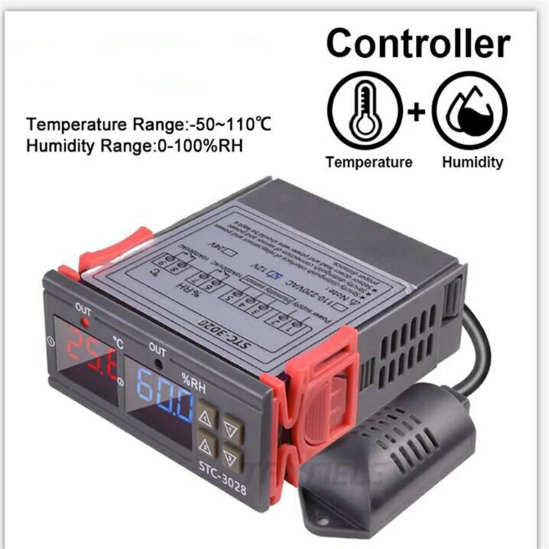 

STC-3028 Digital Thermostat Hygrostat Temperature Humidity Controller AC 110V-220V DC12V 24V Regulator Heating Cooling Control