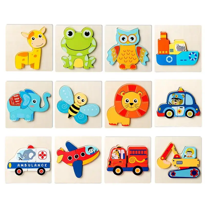 

6 Pcs Baby Montessori Toys 3D Puzzle Cartoon Animals Vehicle Cognitive Jigsaw Puzzle Wooden Toys Learning Jigsaw For Infants