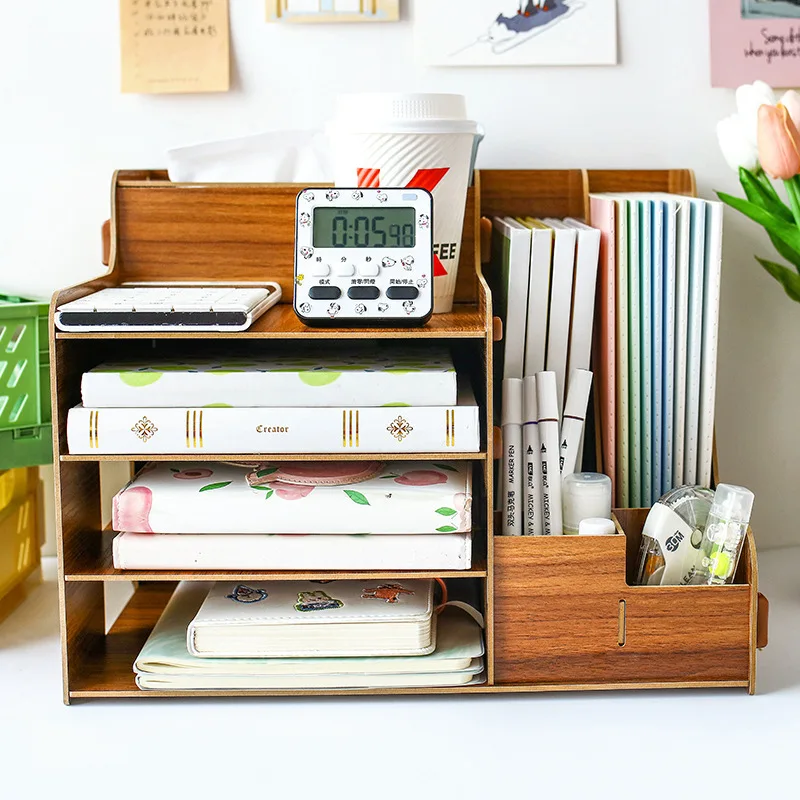 

2022 Wooden storage box office desktop sundries organizer container pen holder cosmetics multi-layer drawer kitchen rack