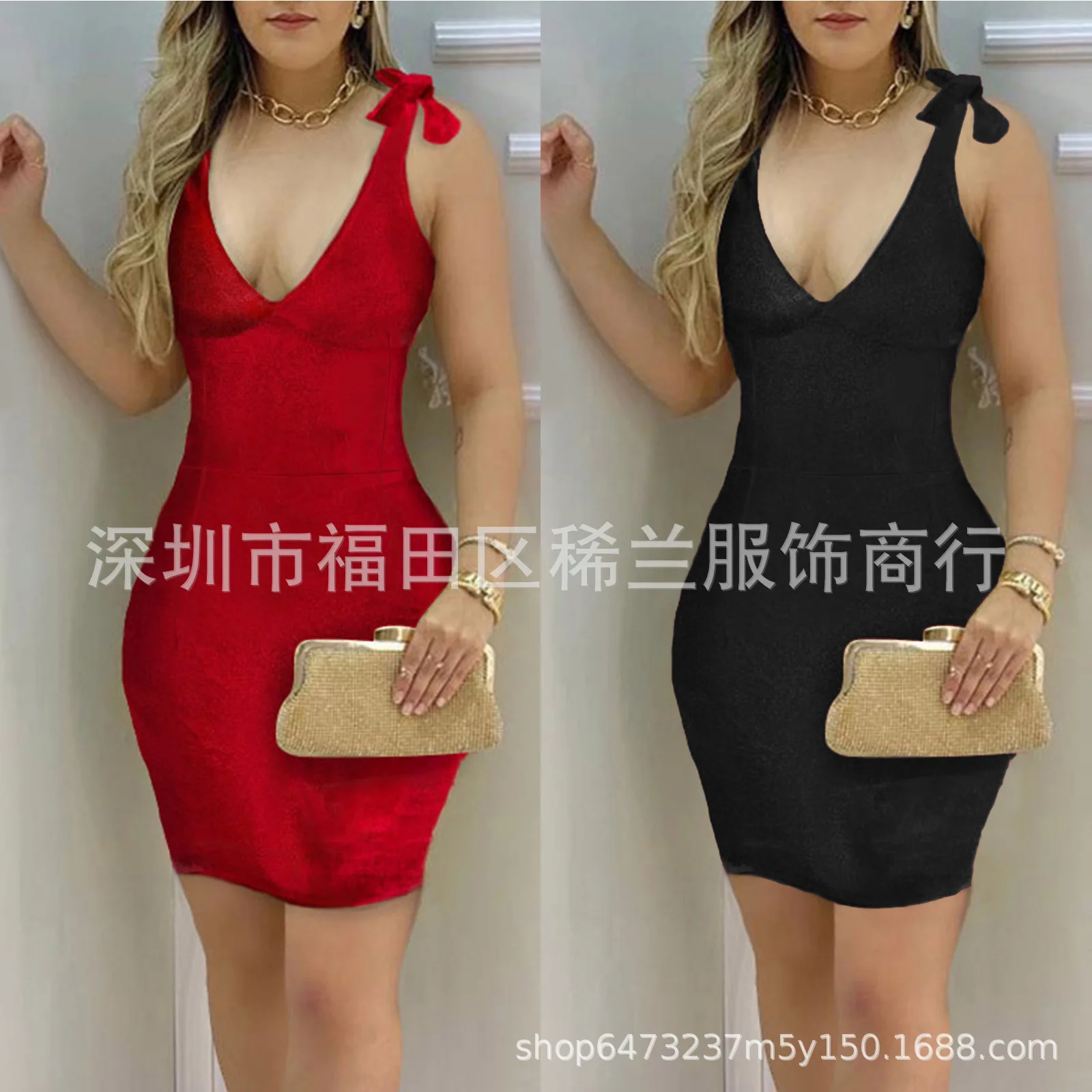 

Women's Camisole Dresses 2022 Fashion Print Vest V-neck Solid Sexy Party Dress Casual Lace Up Spaghetti Strap Dress Female
