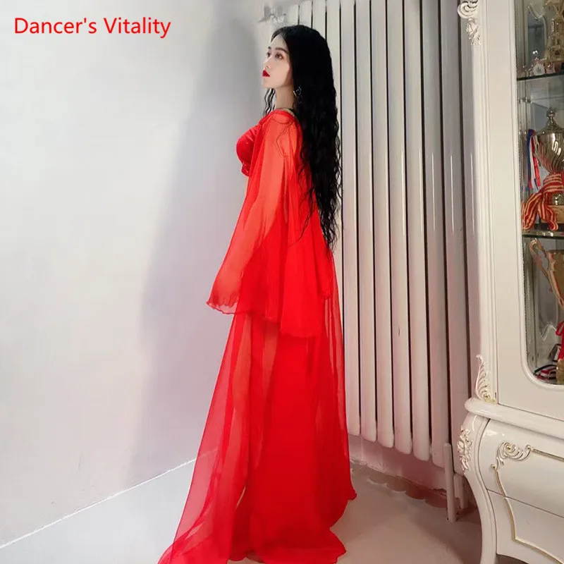 Женский костюм для танца живота сетчатый топ с длинным рукавом и юбка разрезом