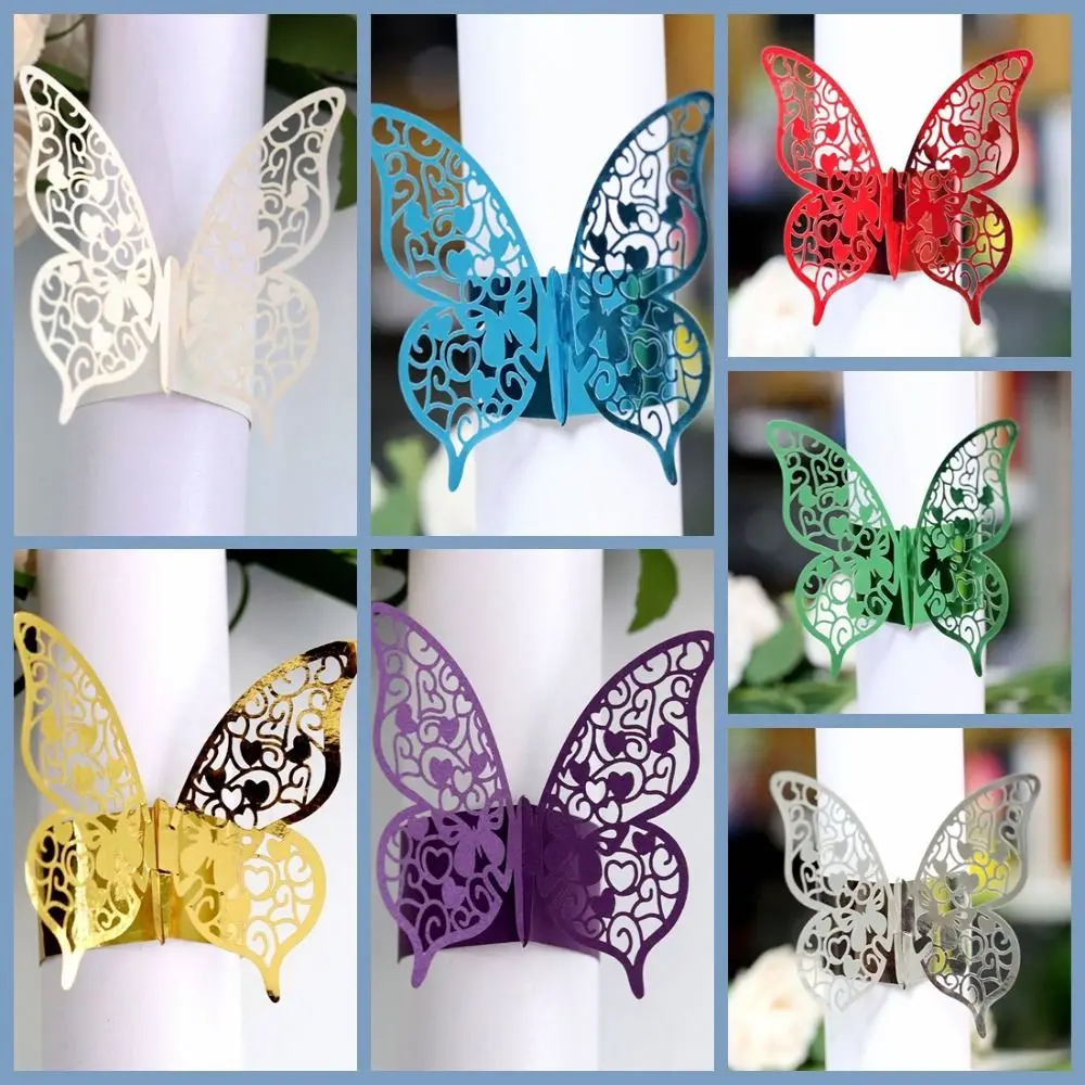 

25pcs Paper Napkin Rings Sparkling 3D Hollow Napkins Holders Butterfly Style Napkin Bands For Wedding Birthday