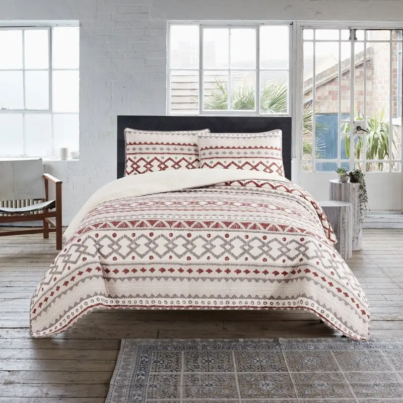 Bedding 3-piece Quilt Set, Natural/Rust, Queen, Adair by
